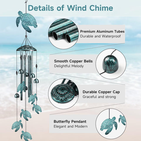 Jubilora Sea Turtle Wind Chimes S-shaped hook for easy hanging outdoors