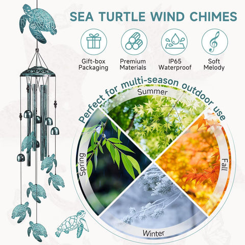 Jubilora Sea Turtle Wind Chimes small turtles detail adds garden charm