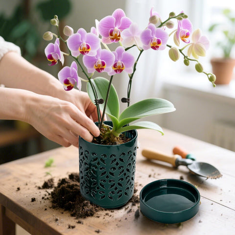 Jucoan orchid pot height 5-3-4 inch suits small to medium orchids.