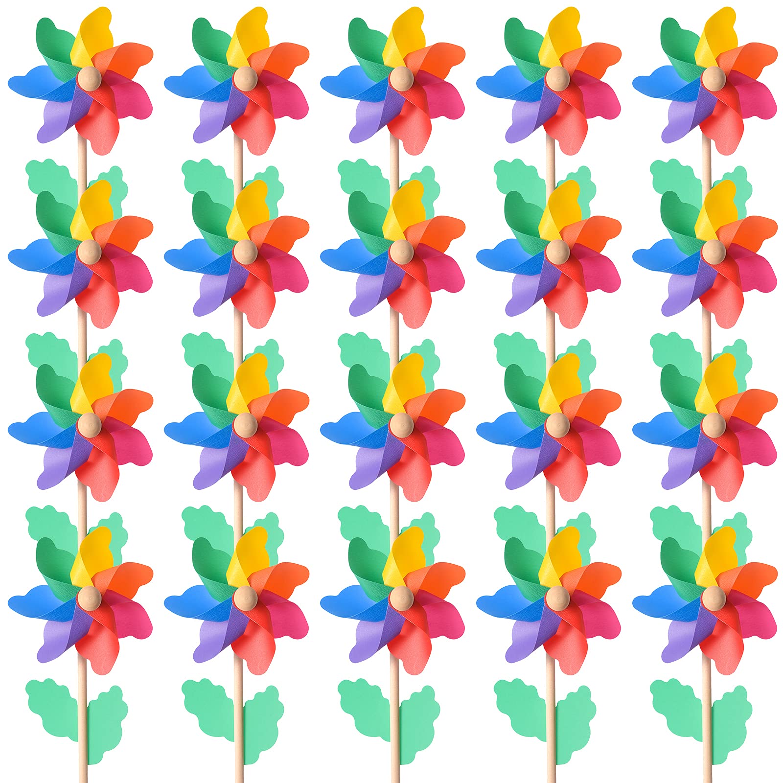 Jucoan rainbow pinwheels in a yard providing vibrant outdoor decor that moves with the breeze