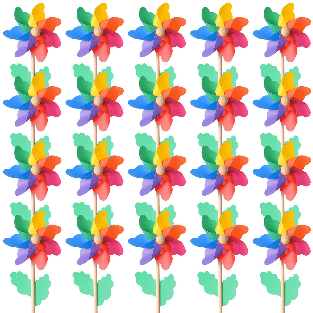 Jucoan rainbow pinwheels in a yard providing vibrant outdoor decor that moves with the breeze