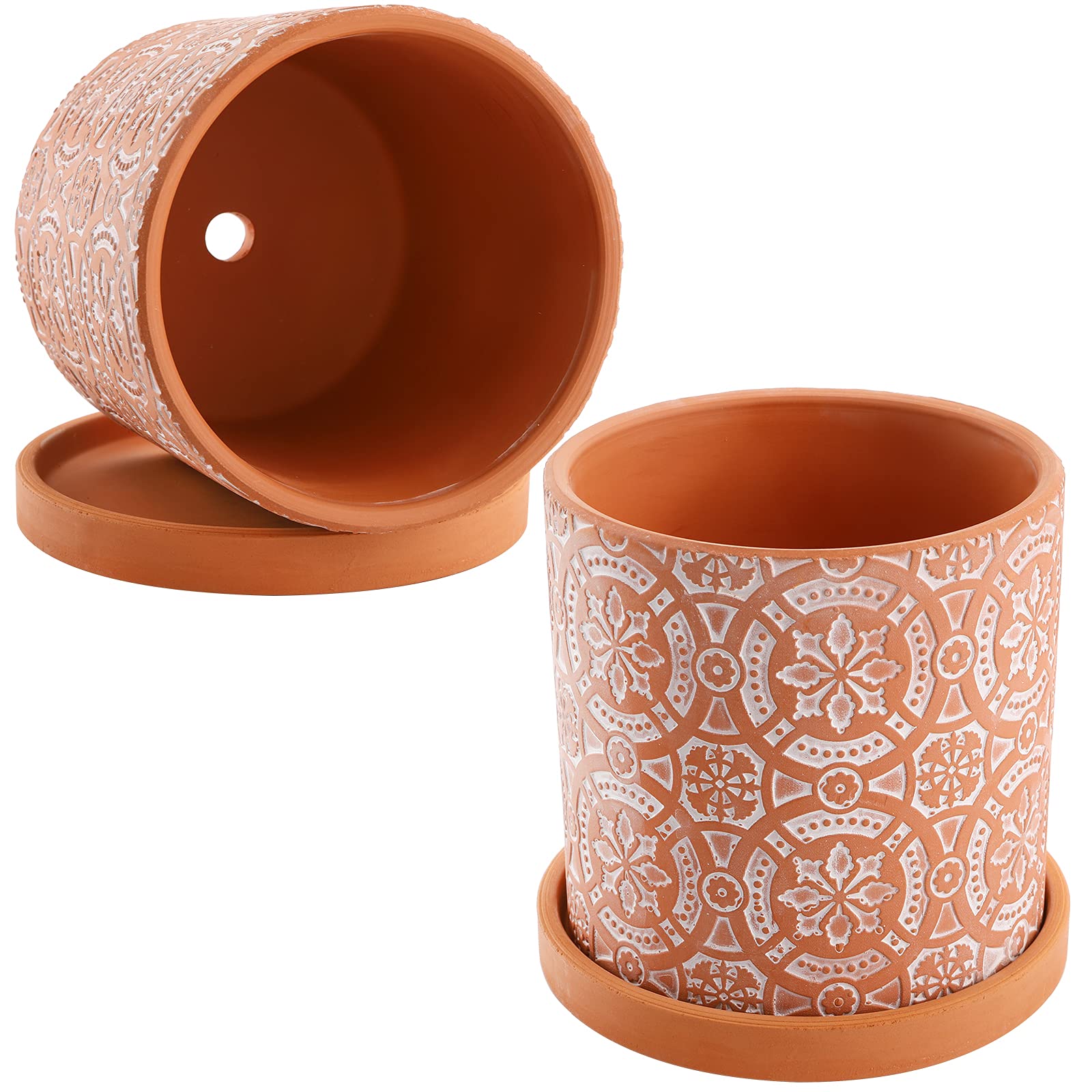 Jucoan terracotta pot drainage hole and saucer to help manage watering