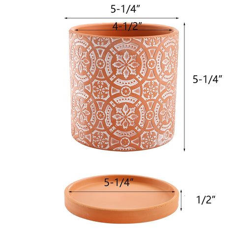 Jucoan terracotta pot close-up showing embossed flower detail for elegant decor