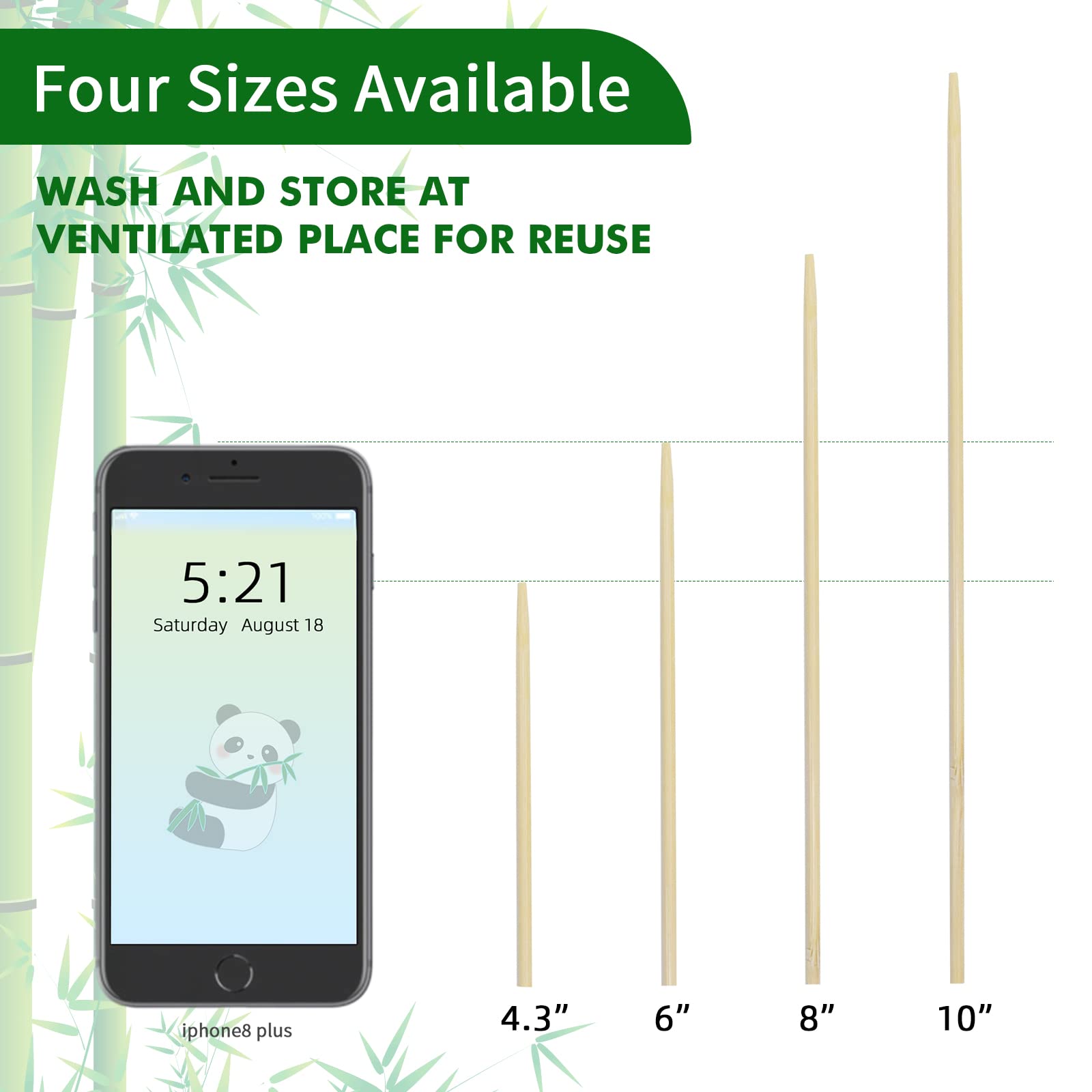 Judia YLL fine-polished 8-inch bamboo sticks provide a splinter-free grip.