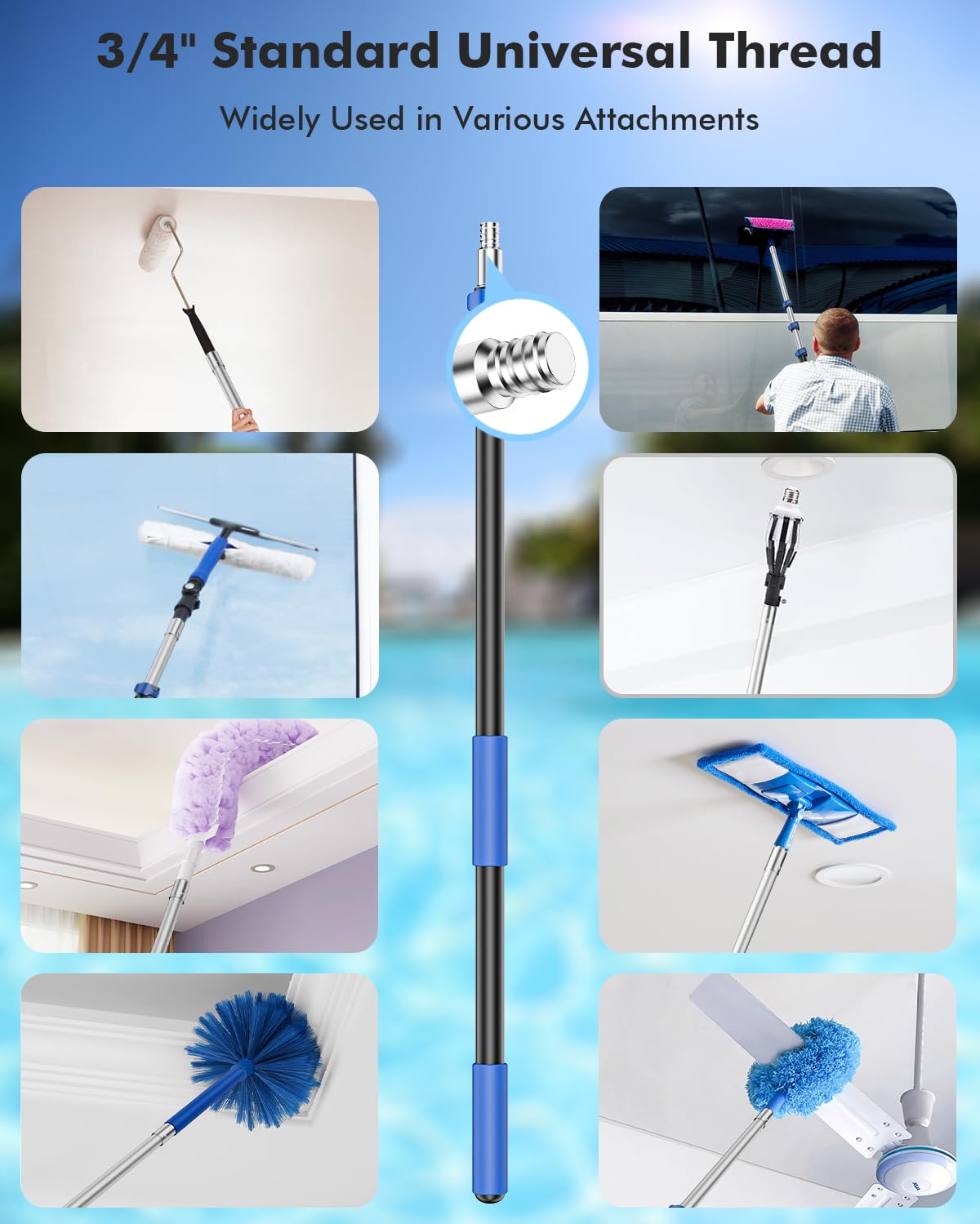 Juecity pool pole 3/4 inch thread supports versatile adapters and tools