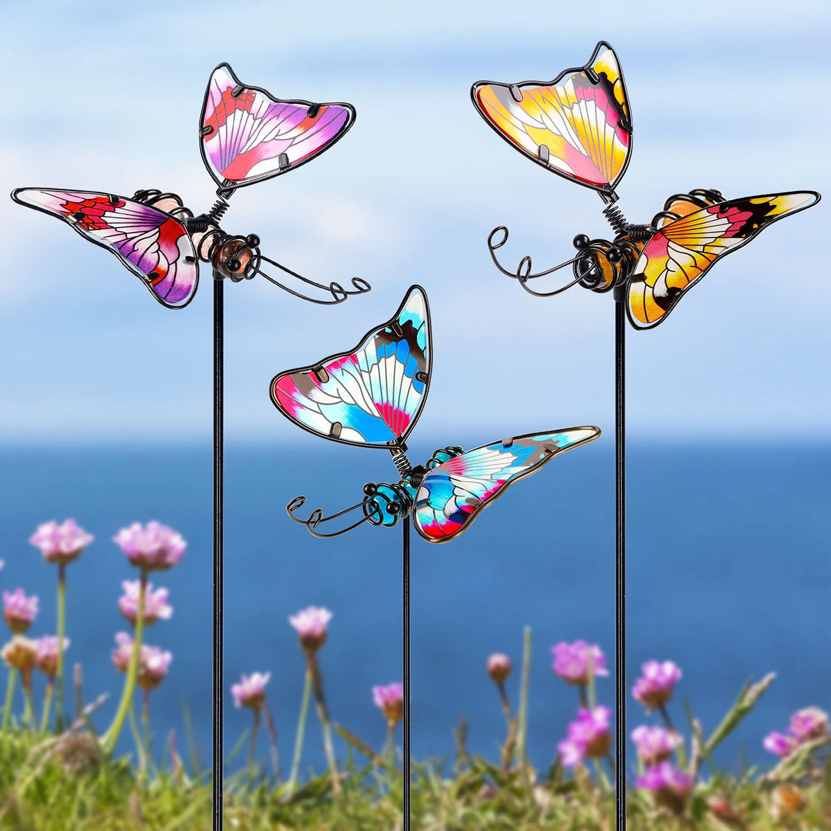 Juegoal butterfly garden stake with colorful wings brightens outdoor spaces.