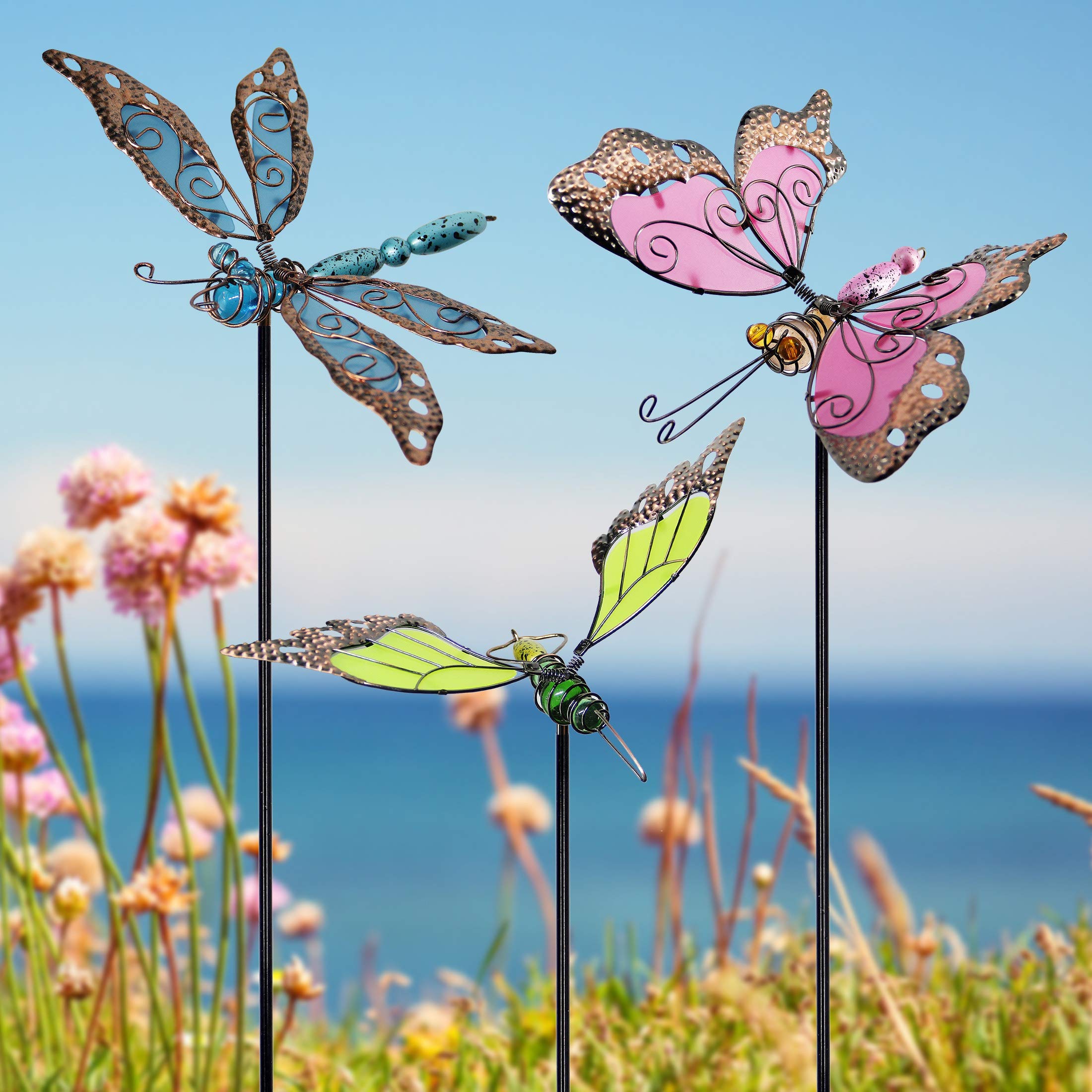 Juegoal butterfly garden stake with glow-in-the-dark wings adds daytime color.