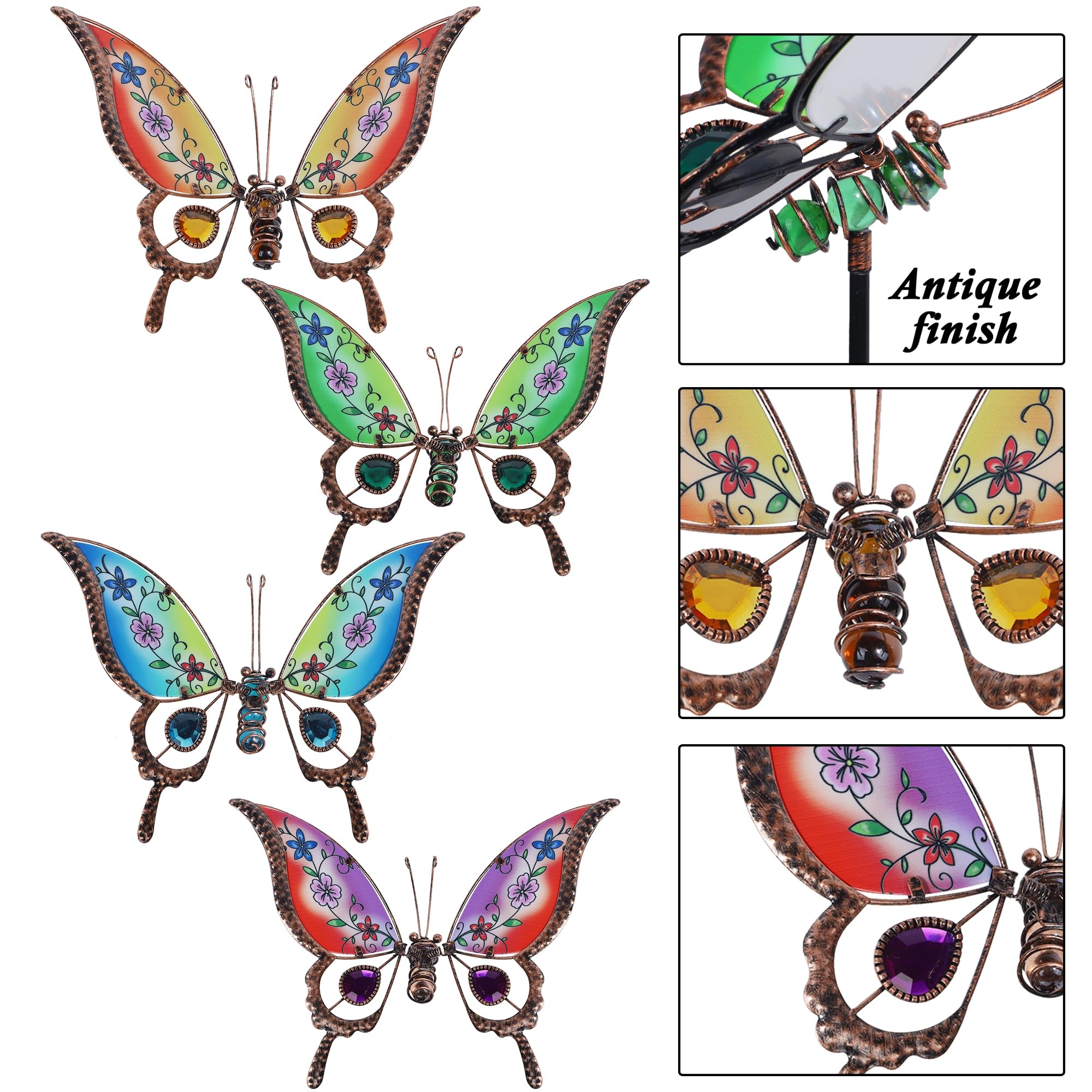 Juegoal color glass butterfly stake brightens planters and garden beds