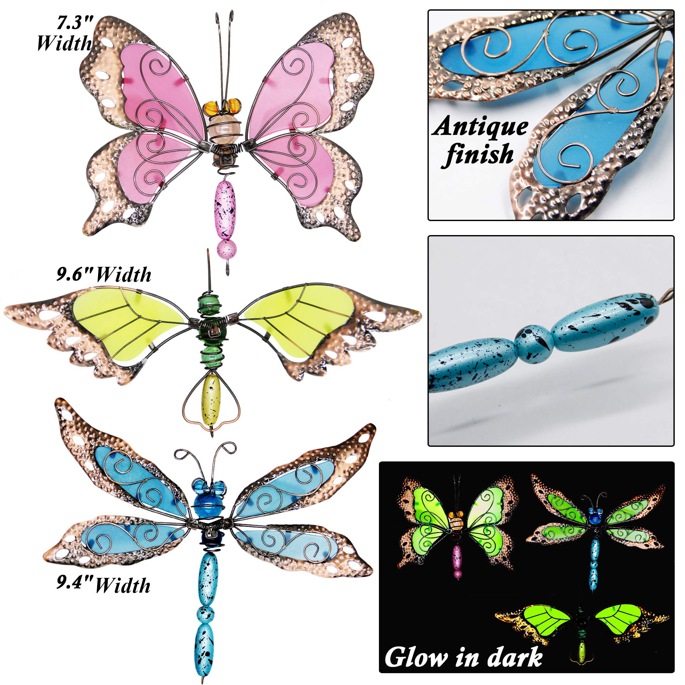 Juegoal dragonfly garden stake highlights borders with sun-kissed, colorful wings.