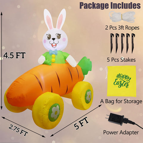 Juegoal Easter Bunny on radish car float with LED lights for night visibility