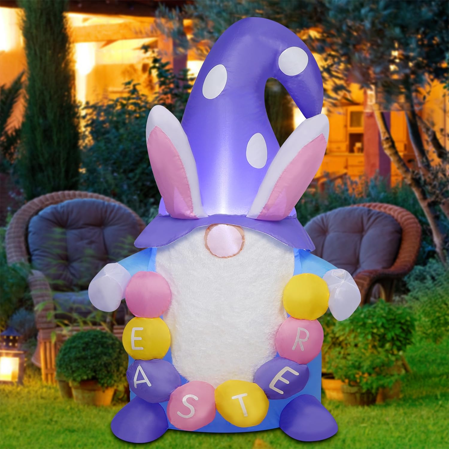 Juegoal Easter Gnome Inflatable outdoor-use design withstands yard weather.