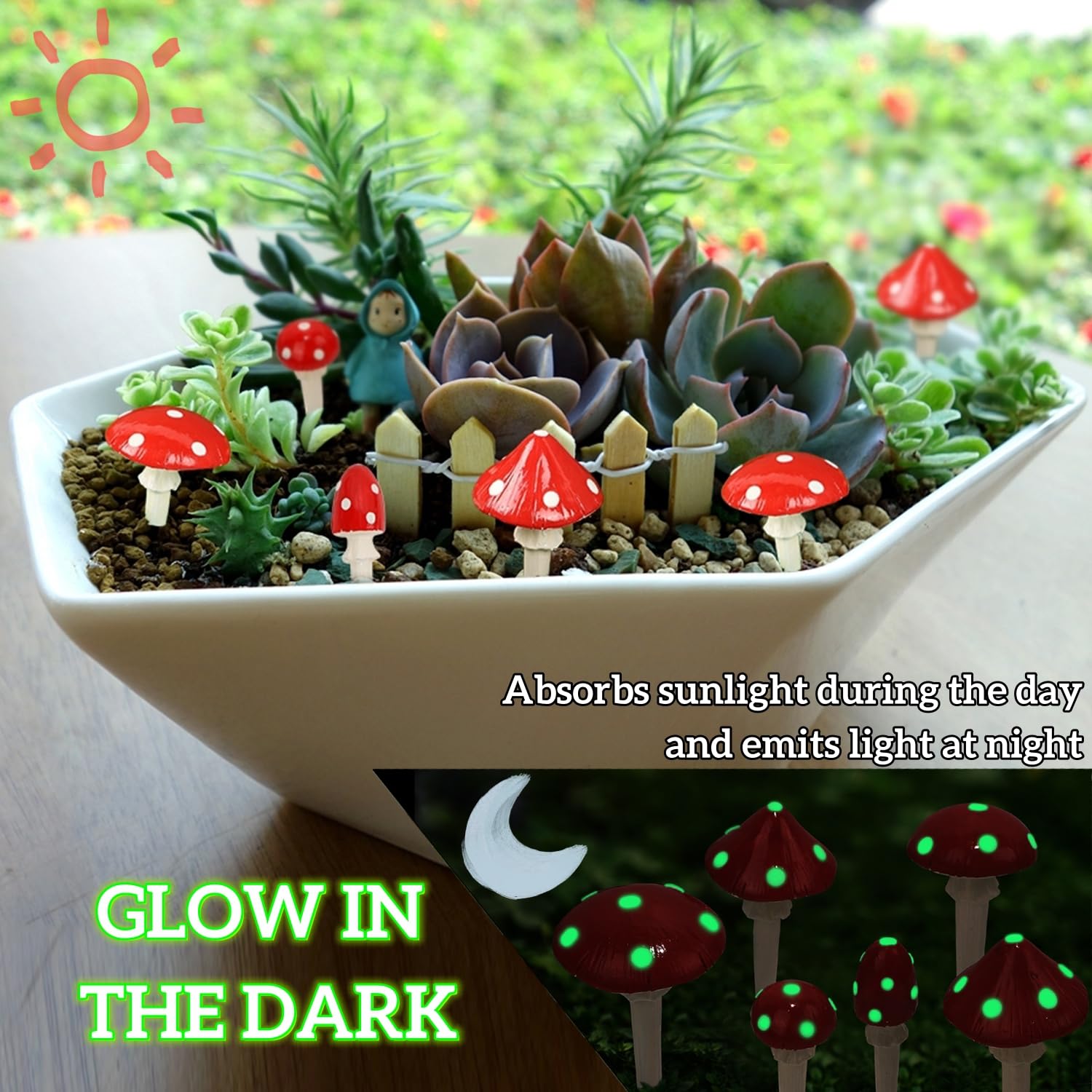 Juegoal miniature mushrooms in a pot provide versatile décor for planters