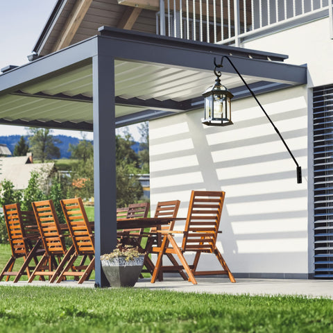 Juegoal planter hanging from deck hook with sturdy support.