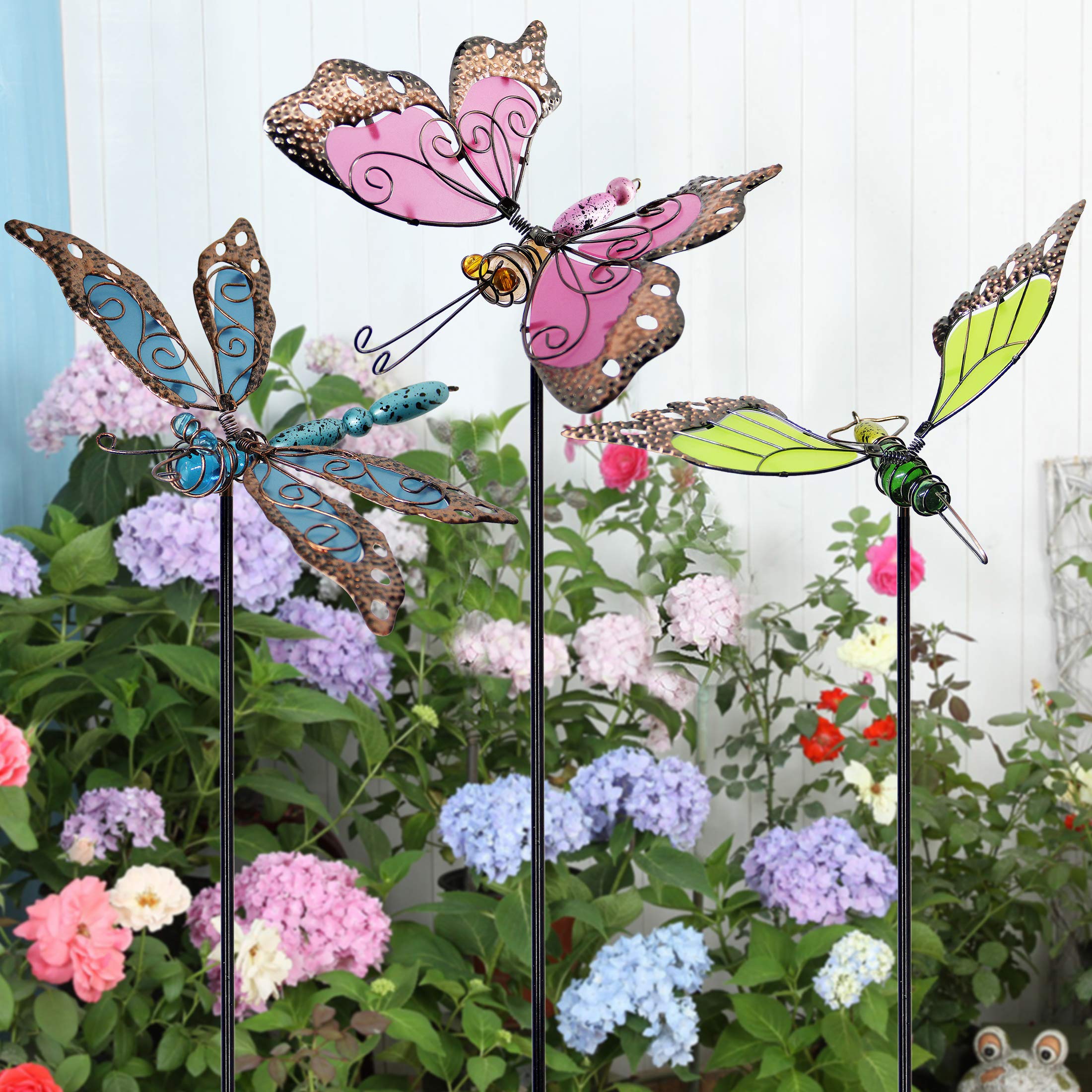 Juegoal set of 3 garden stakes offers coordinated yard display.