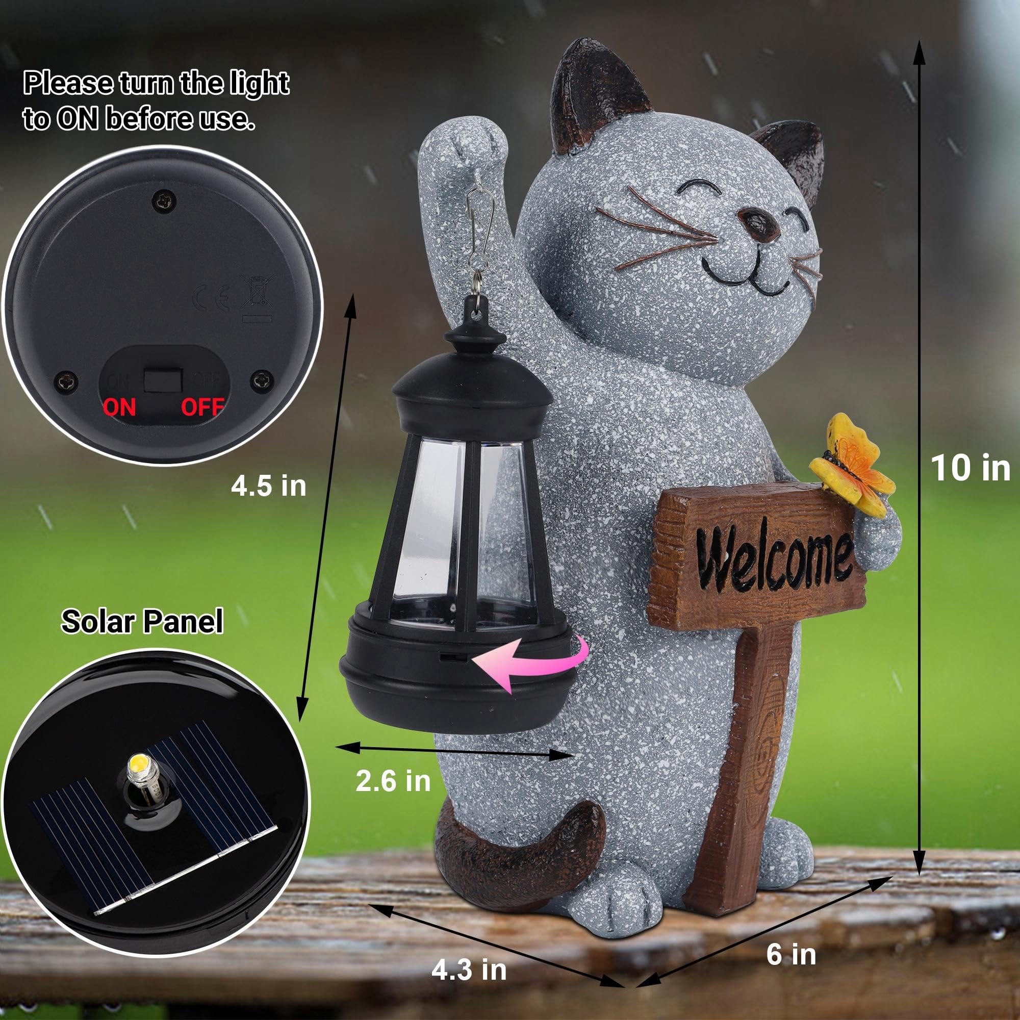Juegoal solar-powered cat lantern lights paths after dusk for cozy evenings.