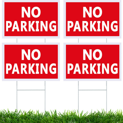 Juexica no parking sign 8x12 front view, bright red text on white for high visibility.