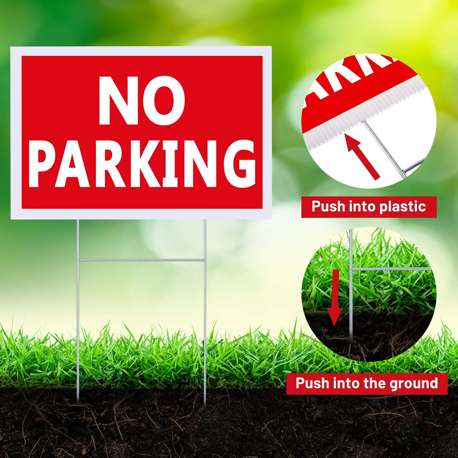 Juexica no parking sign with H-stake assembly enables quick, secure installation.