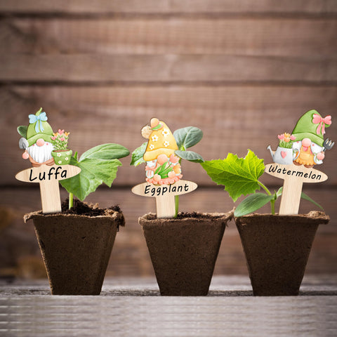 Whimsical JuGeoZhi gnome markers brighten beds and organize herbs and vegetables