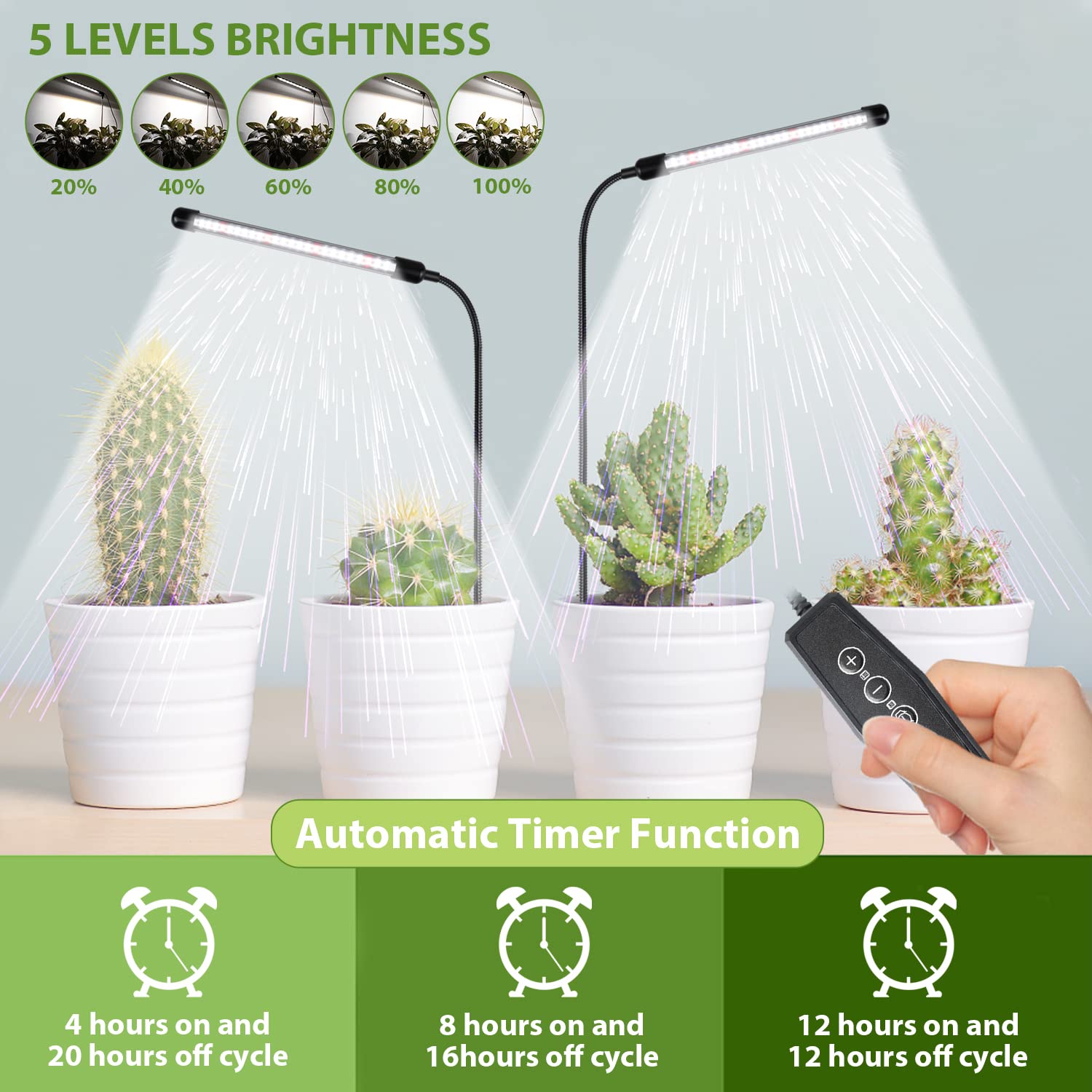 Juhefa Grow Light 360-degree gooseneck for flexible positioning.