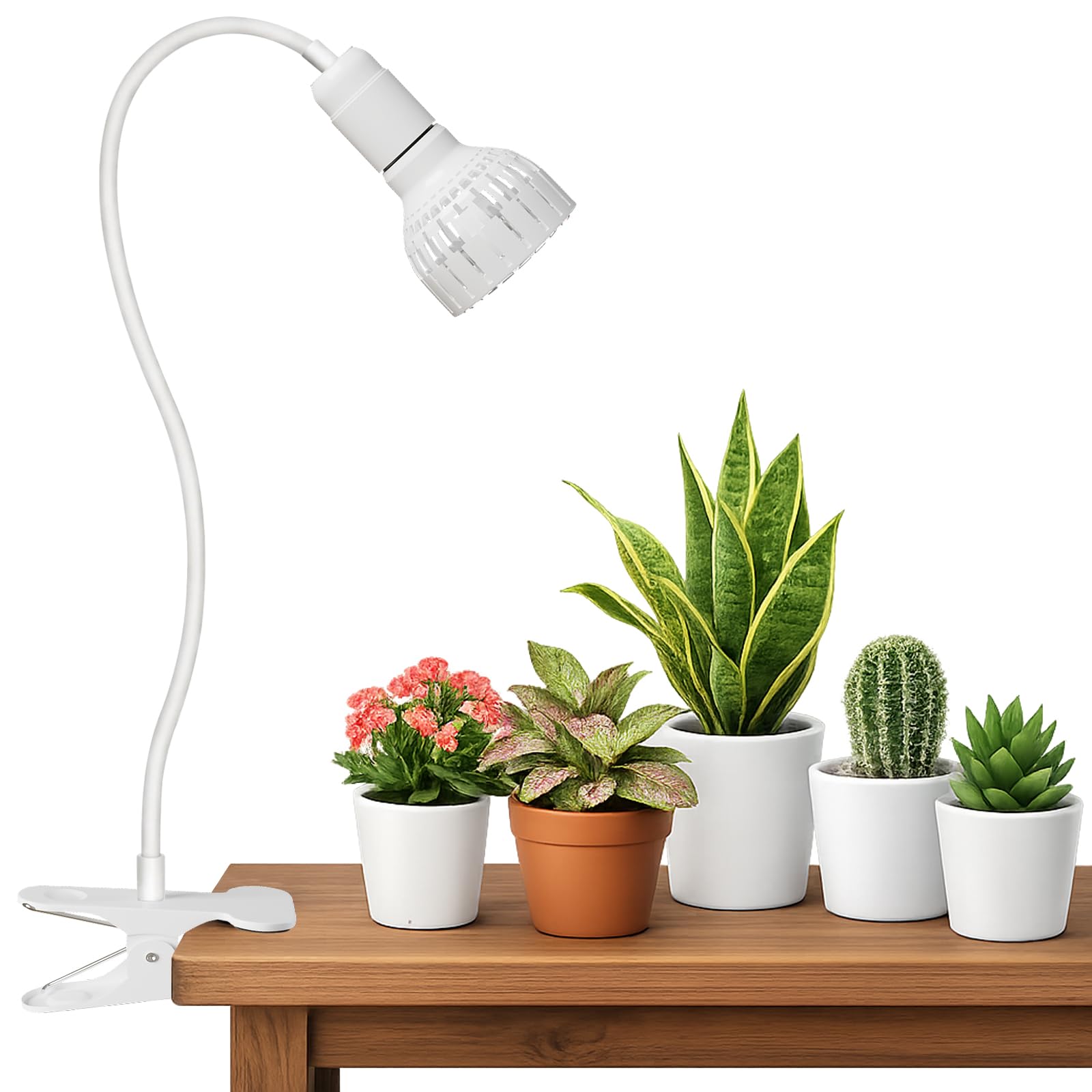Juhefa LED grow light clip-on gooseneck boosts compact indoor plant growth.