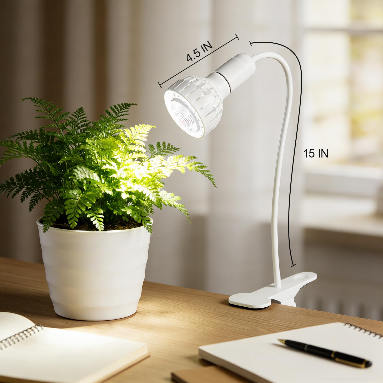 Juhefa full-spectrum 5000K grow light provides daylight-like illumination for greens.