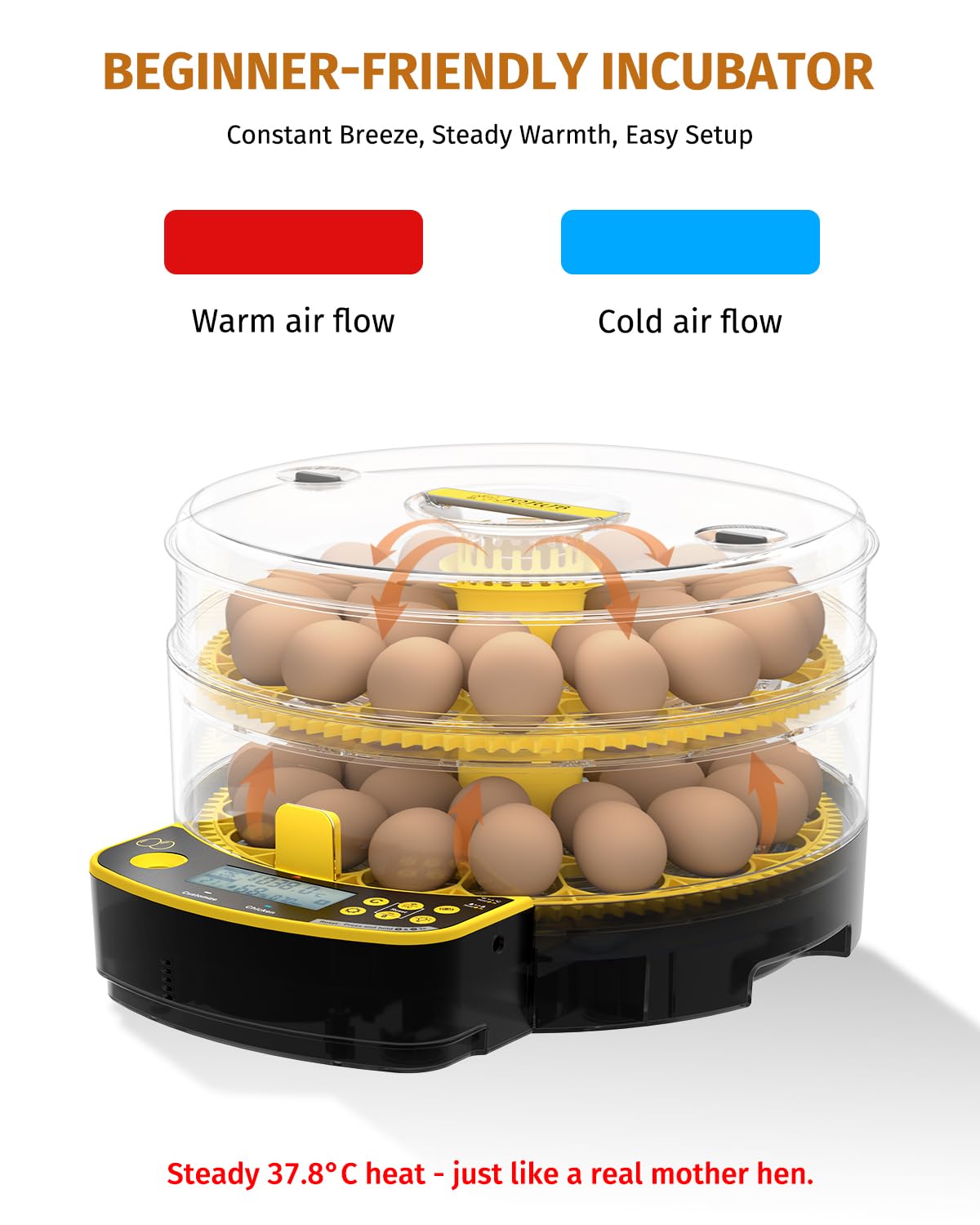 JUJOJB incubator showing temperature and humidity control for stable incubation