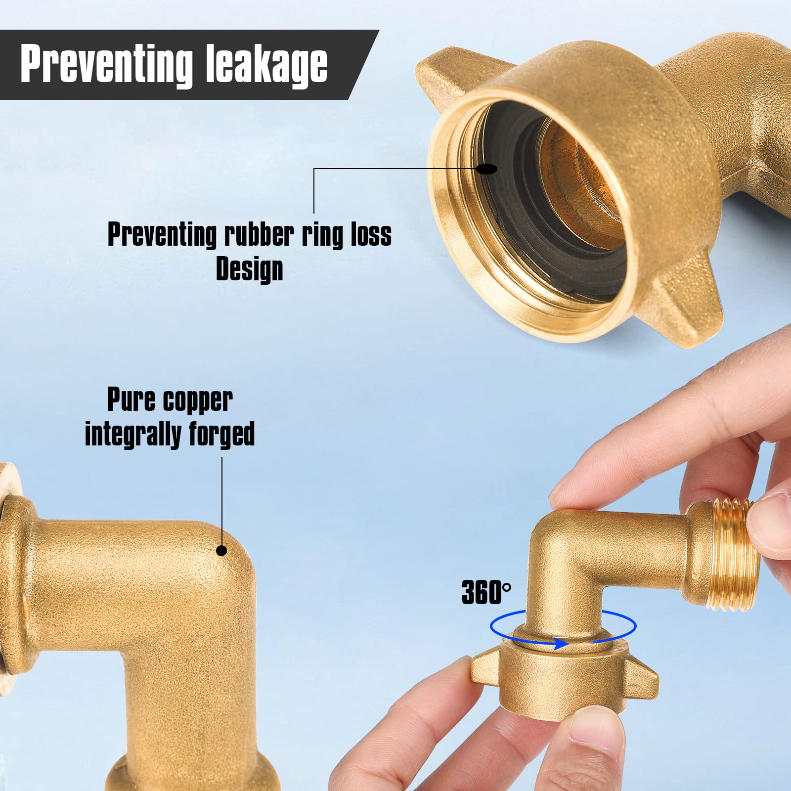 JuKonn 90 degree elbow design guards hoses from bending and kinking.