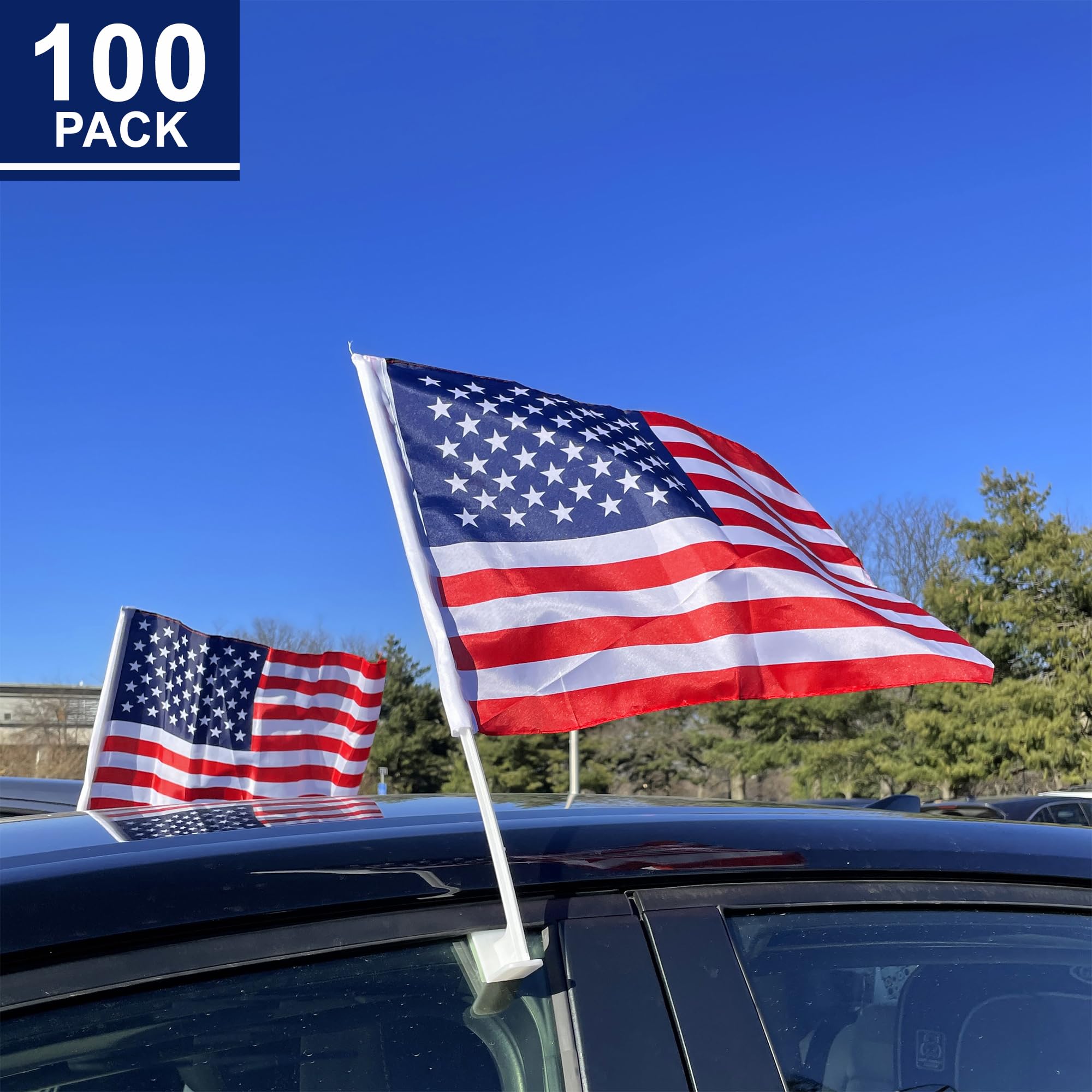 American flag car flag with durable plastic pole for easy display
