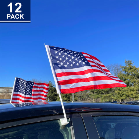 Julysgift flag set clips securely to vehicle windows for events.