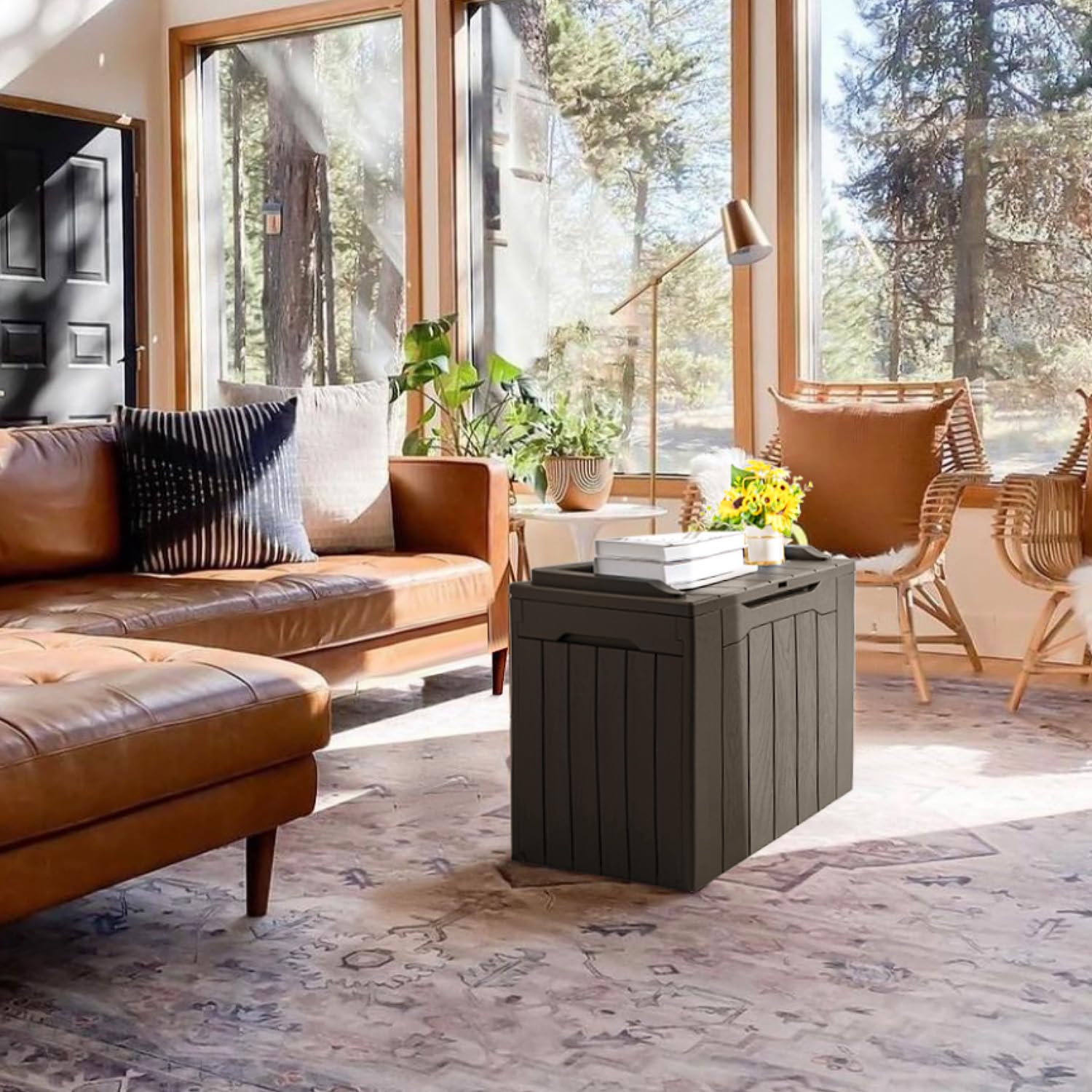 JUMMICO deck box lid as seat supports outdoor relaxation.