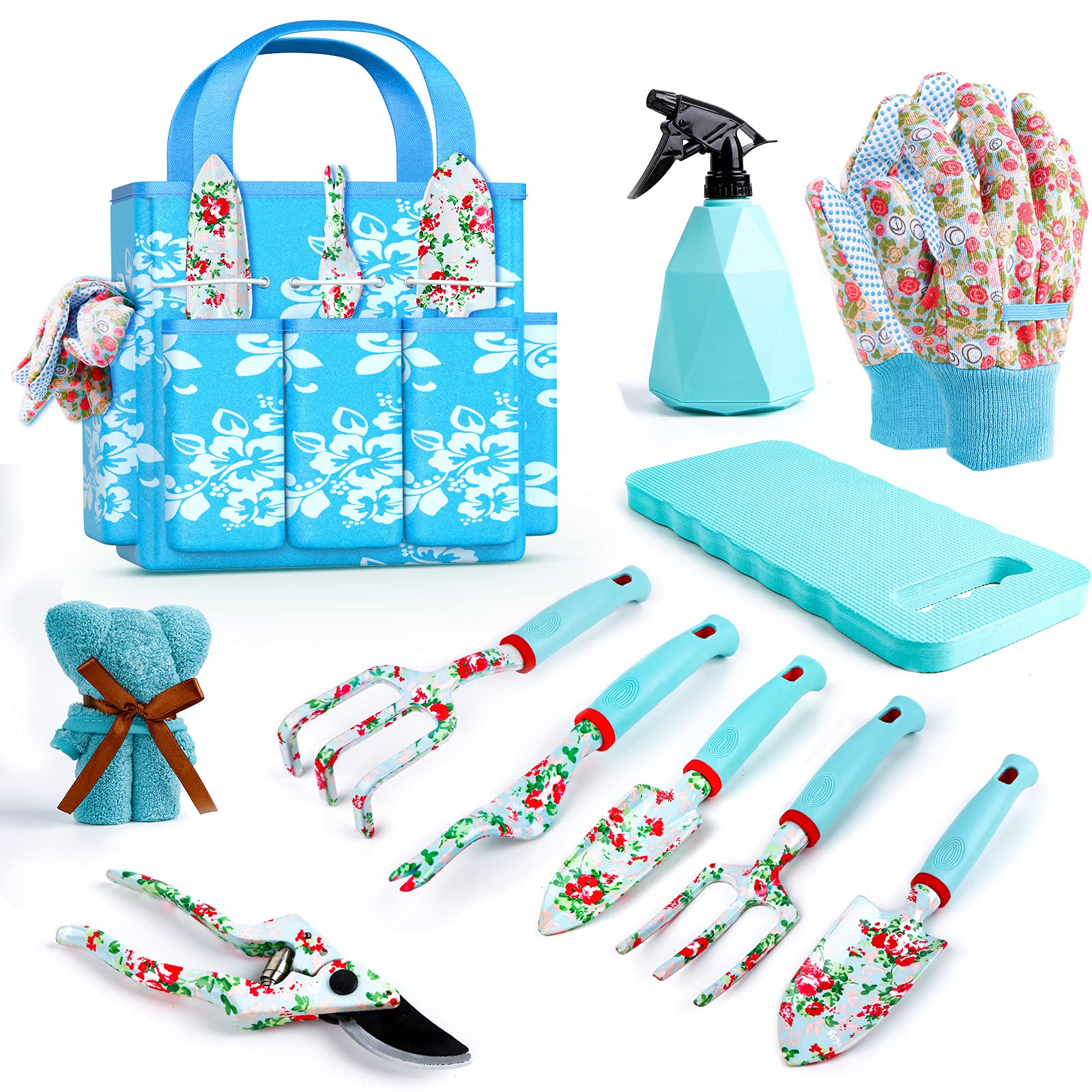 JUMPHIGH floral gardening tools set in blue, ready for organized outdoor tasks.