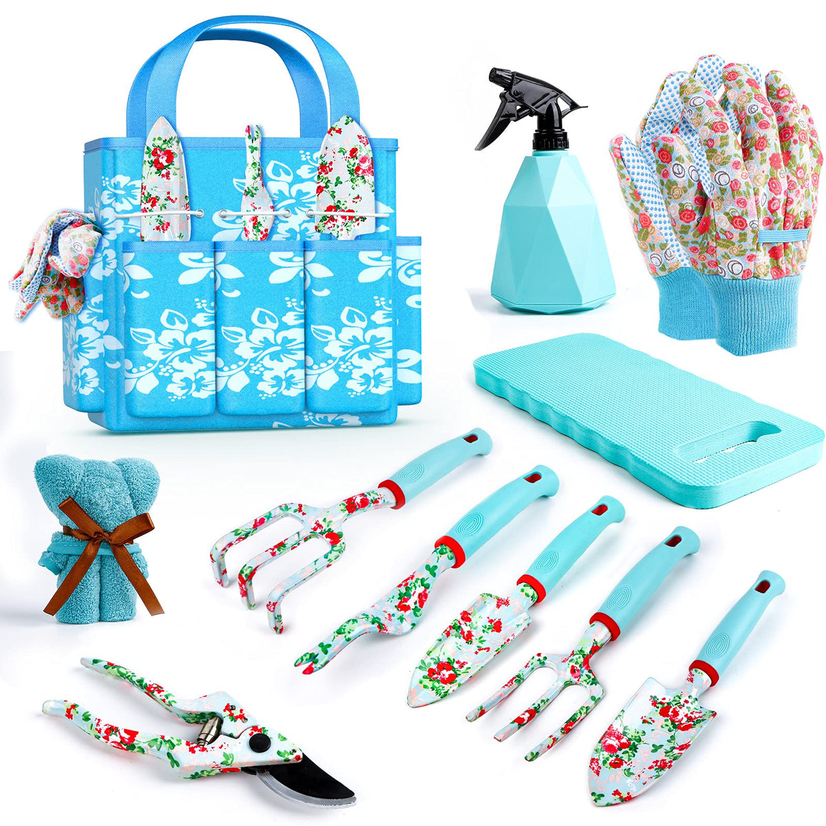 JUMPHIGH floral gardening tools set in blue, ready for organized outdoor tasks.