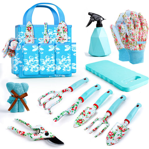 JUMPHIGH floral gardening tools set in blue, ready for organized outdoor tasks.