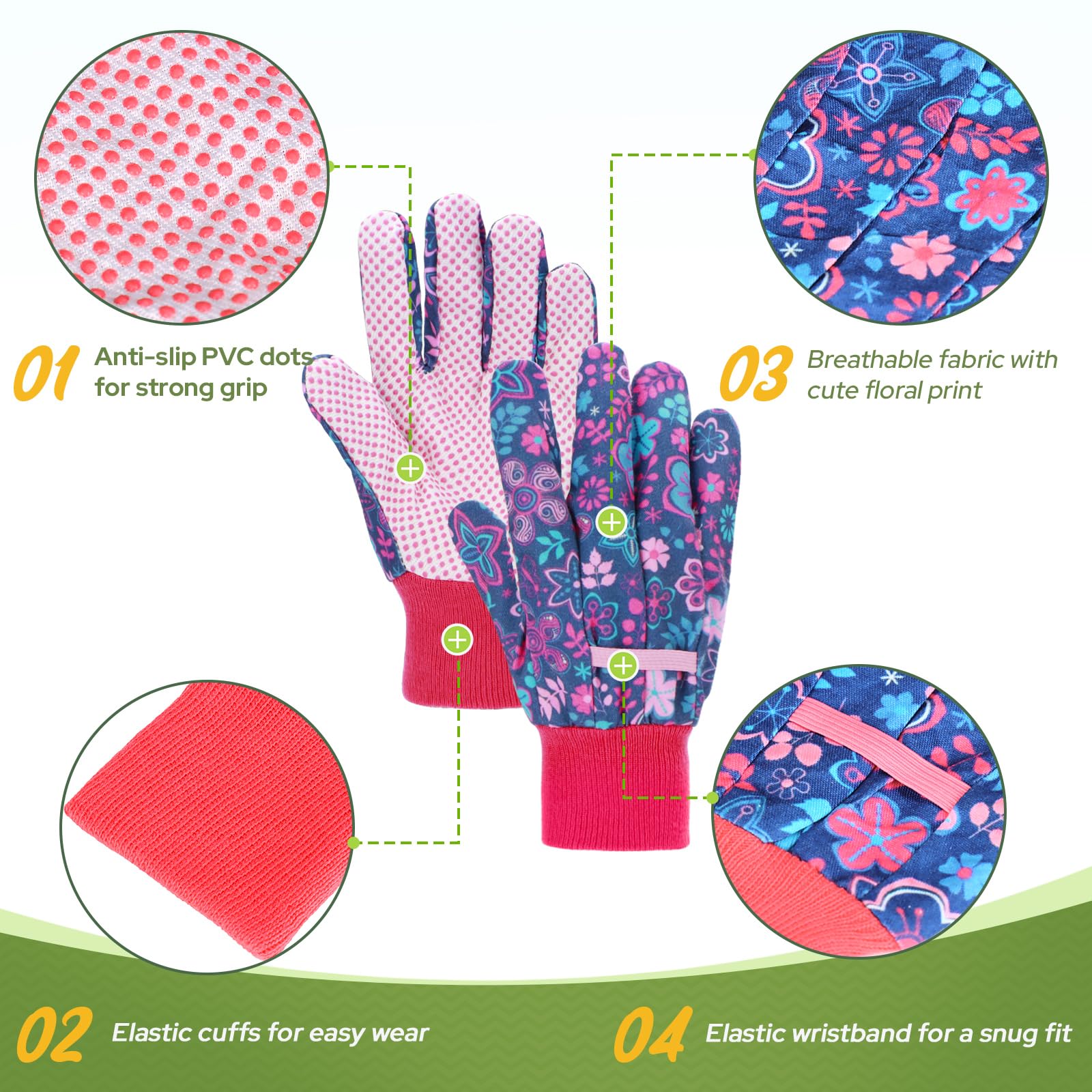 JUMPHIGH Women's floral pattern 2 gloves provide soft breathable protection for outdoor tasks