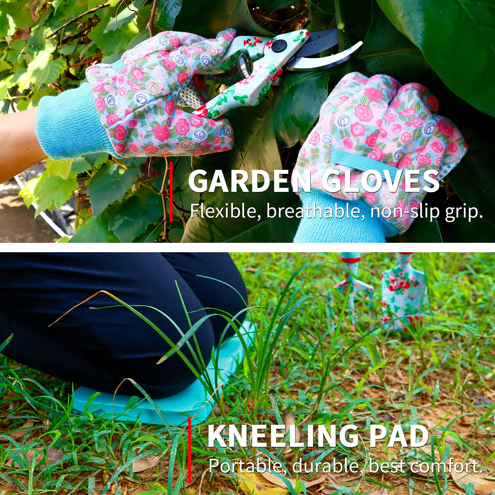 JUMPHIGH kneeling pad and gloves set blue accents for comfortable work.