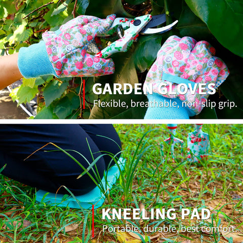 JUMPHIGH kneeling pad and gloves set blue accents for comfortable work.