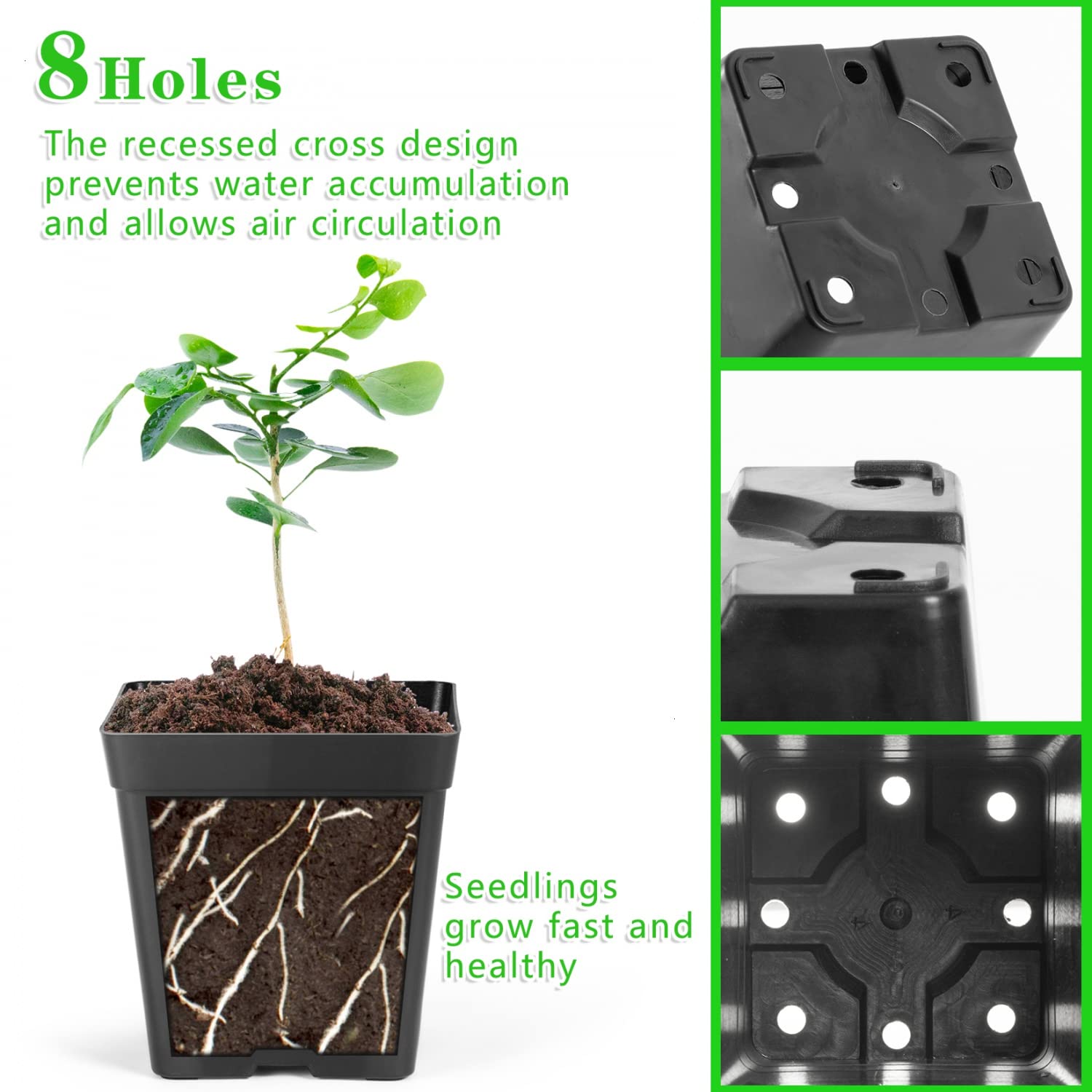 June Fox compact square pots fit perfectly on 1020 flats for space saving.