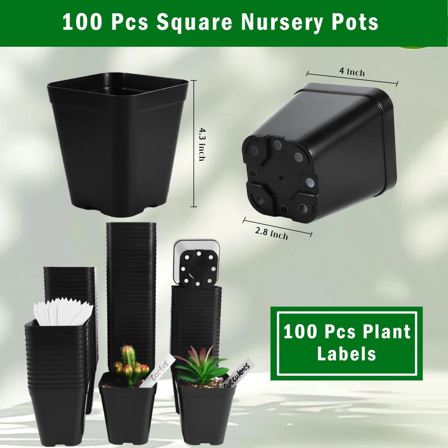 June Fox 4-inch seedling pots stackable for space-saving storage.