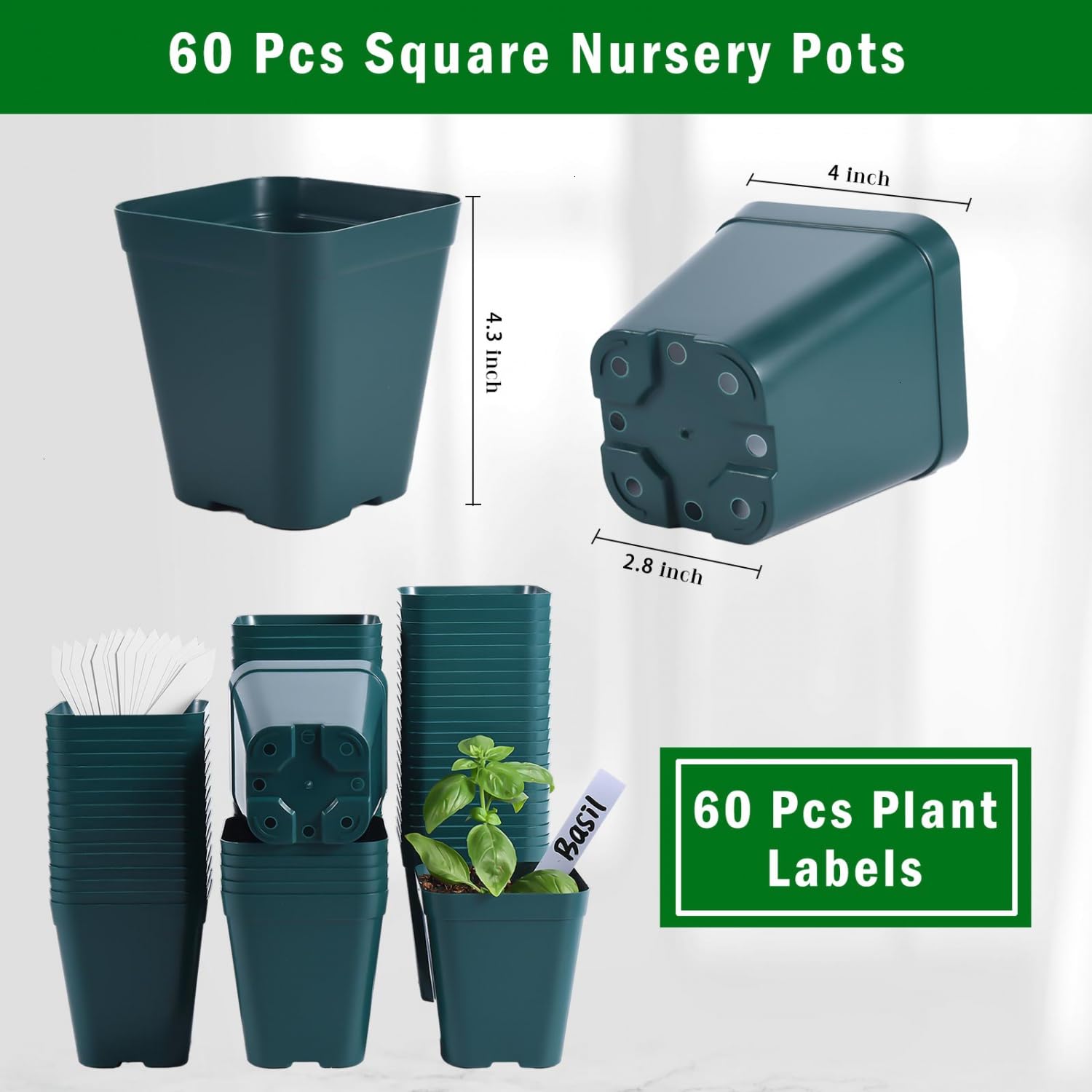 June Fox green stackable nursery pots save space and store neatly.