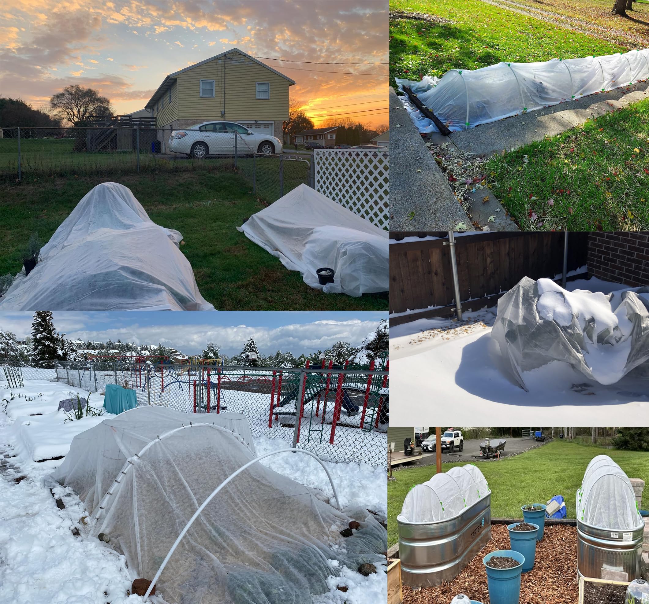 JUNFLYING shield over garden beds helps extend the growing season.
