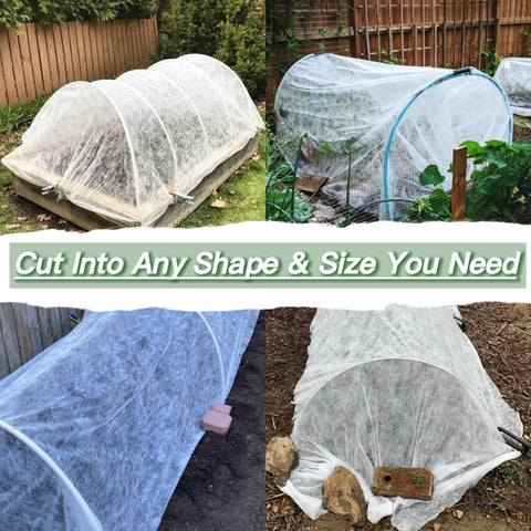 JUNFLYING garden frost cloth protecting tomatoes and flowers during cold snaps.