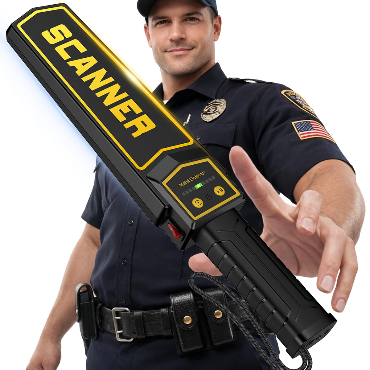 Junforbs handheld metal detector wand highlighting fast detection of nails and weapons.