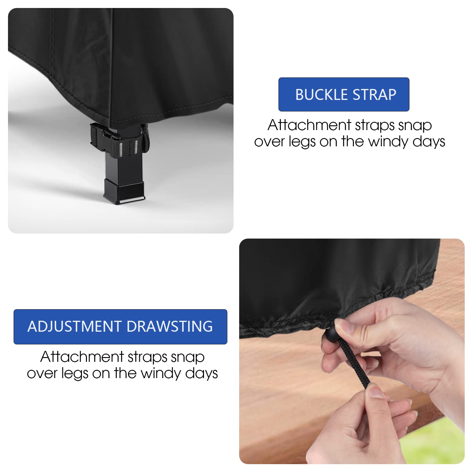 Jungda adjustable drawstring and Velcro bottom keep the cover secure in windy conditions
