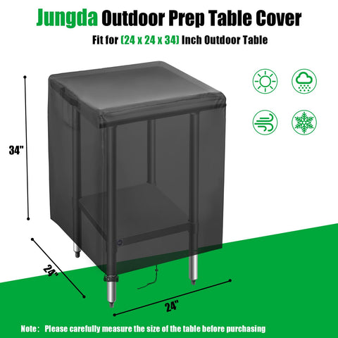 Jungda Outdoor Prep Table Cover with clips and drawstring for secure wind protection.