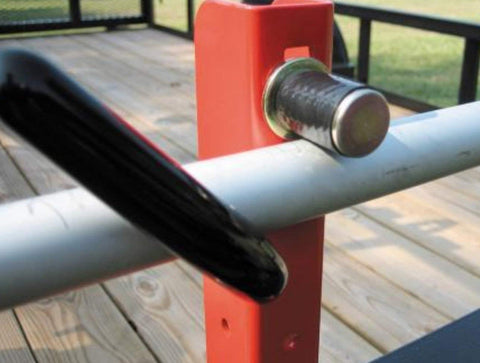 Jungle Jim's 3TR locking bar showing secure anti-theft design for trimmers