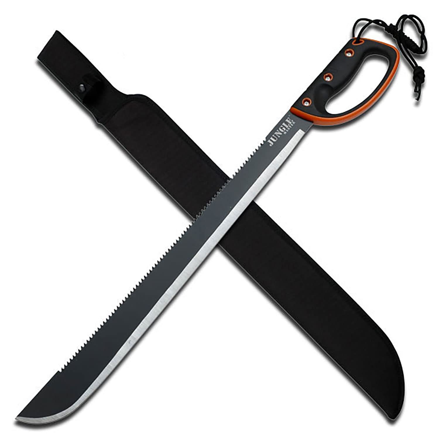 Jungle Master JM-024L blade with reverse serrations for tough wilderness cutting tasks.