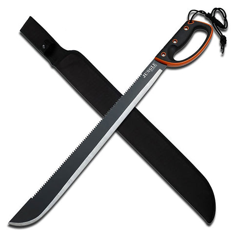 Jungle Master JM-024L blade with reverse serrations for tough wilderness cutting tasks.