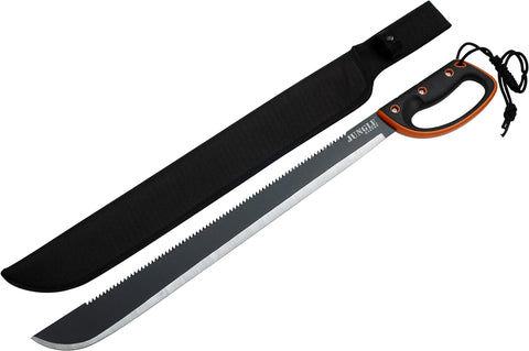 Jungle Master JM-024L black-orange handle and sheath for secure outdoor carry.
