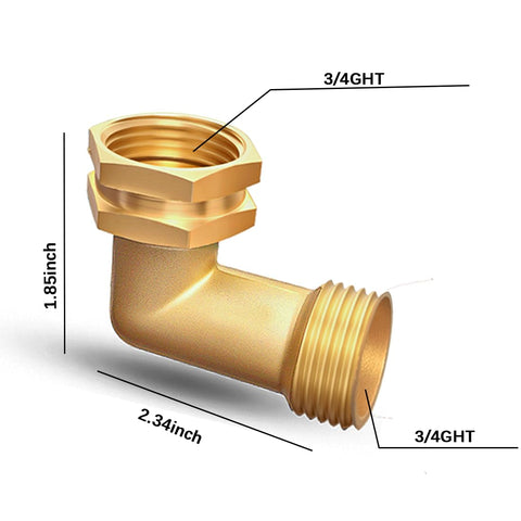 Brass elbow assembly shows sturdy construction for reliable hose connections
