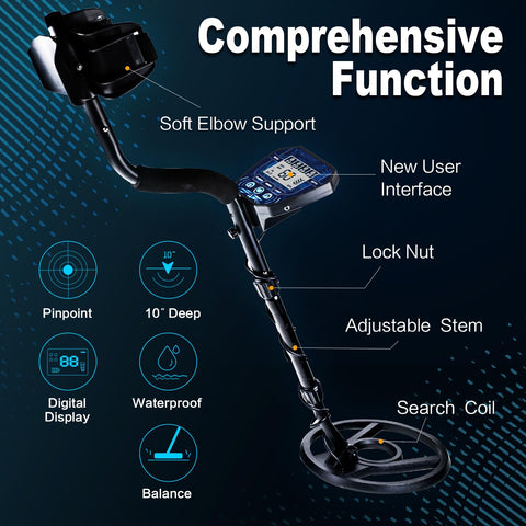 JuniHo metal detector LCD display shows target type and depth for quick identification